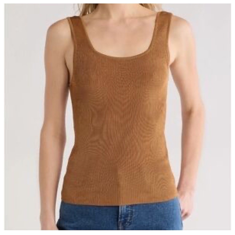 Madewell Ribbed Knit Scoop Neck Tank Top Women Sz XL Brown Sleeveless